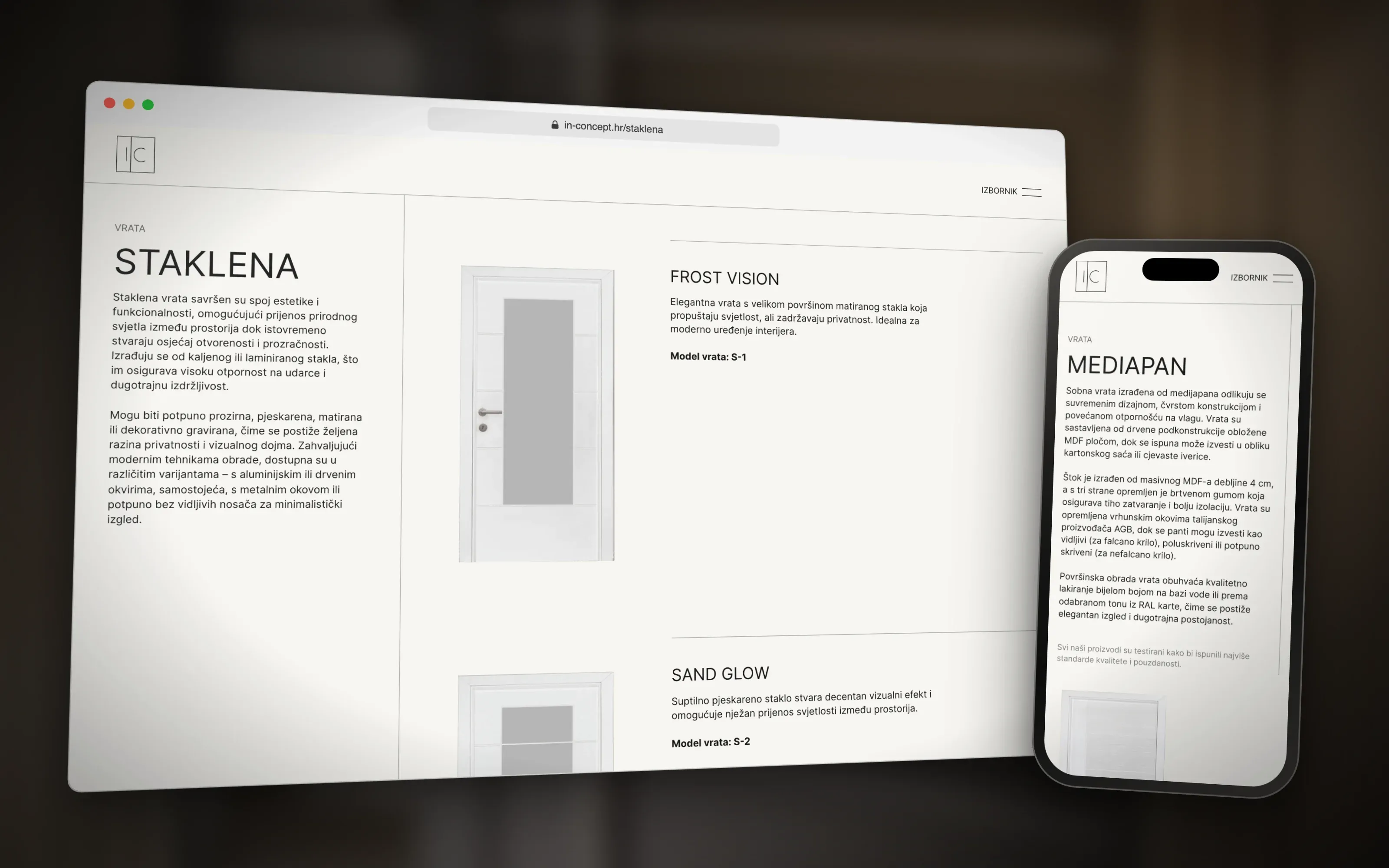 In Concept – staklena vrata u pregledniku i Mediapan na mobitelu